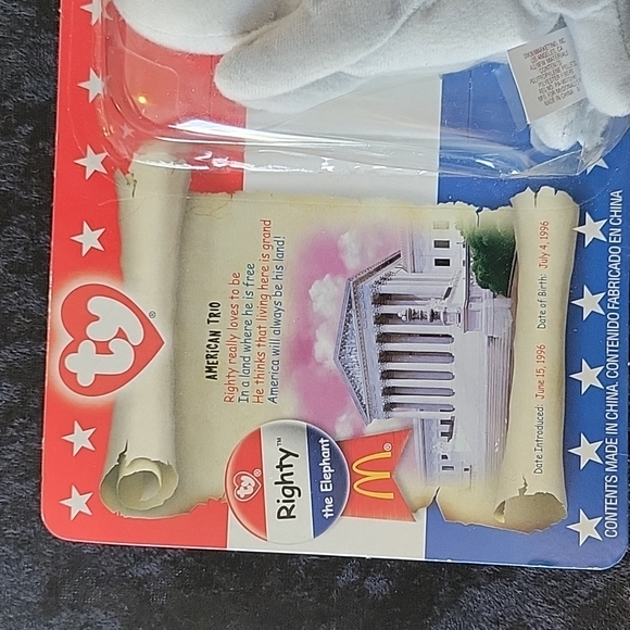 TY 2000 McDonald's Teenie Beanie American Trio Righty the Elephant - Picture 2 of 4
